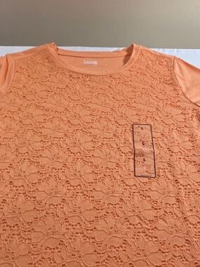 Basic Editions Peach Crochet-Front Crew Tee